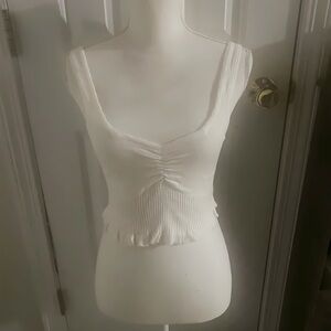 Free People White Ruched Crop Top